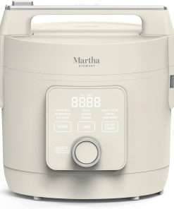 Martha Stewart Rice Cooker, 4 Cup (Uncooked) - 8 Cup (Cooked), Ceramic Non-Stick Removable Pot, Keep Warm, Measure Markings, Steam Basket, Brown & Sushi Rice, Quick Cook, Quinoa, Grains, Oats, Linen White - 1