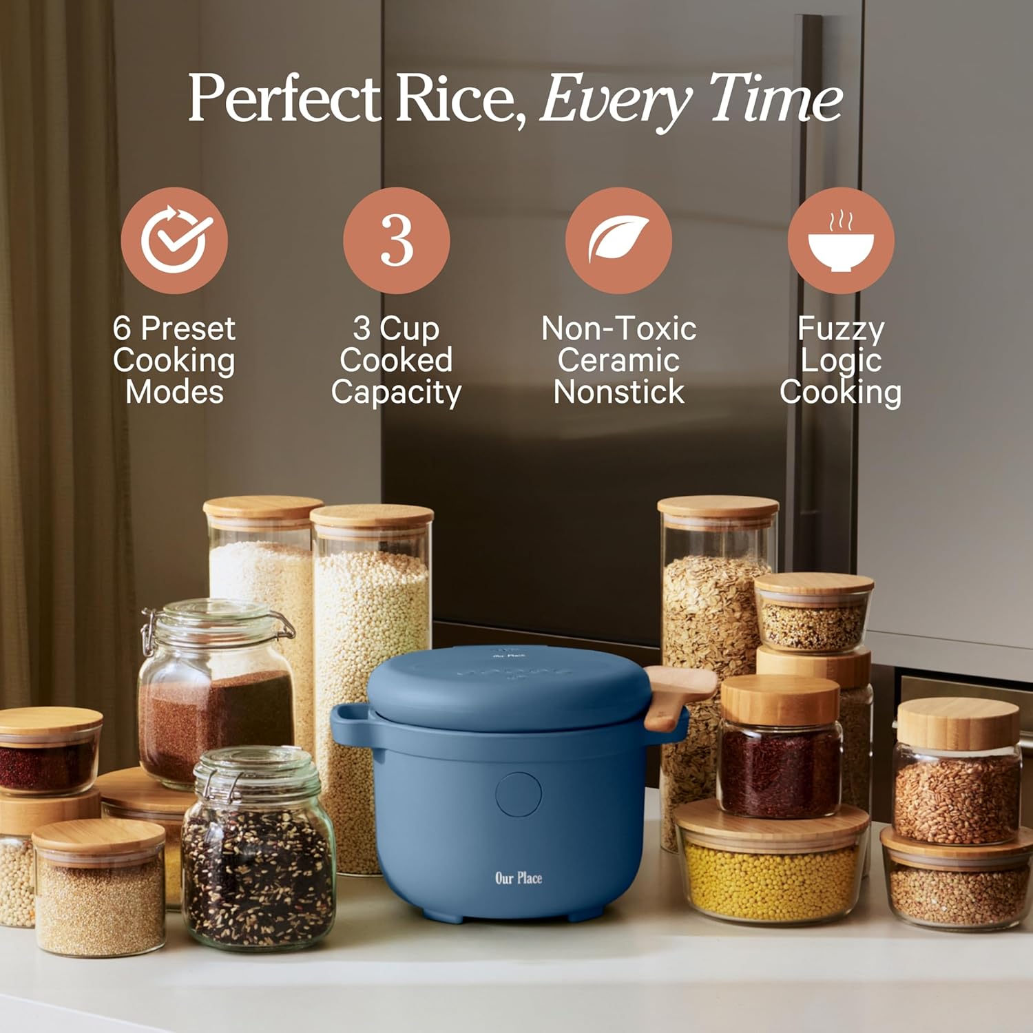Our Place Rice Cooker | Compact Rice Cooker 3-Cup Uncooked / 6-Cup Cooked with Ceramic Nonstick Inner Pot | Fuzzy Logic Multi-Cooker for White & Brown Rice, Oatmeal & Grains | Delay Timer & Auto Keep Warm | Steam - Image 7