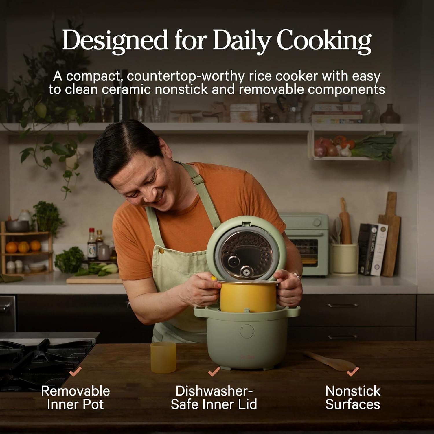 Our Place Rice Cooker | Compact Rice Cooker 3-Cup Uncooked / 6-Cup Cooked with Ceramic Nonstick Inner Pot | Fuzzy Logic Multi-Cooker for White & Brown Rice, Oatmeal & Grains | Delay Timer & Auto Keep Warm | Steam - Image 6