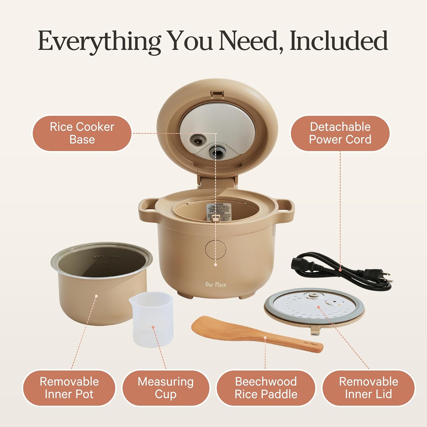 Our Place Rice Cooker | Compact Rice Cooker 3-Cup Uncooked / 6-Cup Cooked with Ceramic Nonstick Inner Pot | Fuzzy Logic Multi-Cooker for White & Brown Rice, Oatmeal & Grains | Delay Timer & Auto Keep Warm | Steam - Image 2