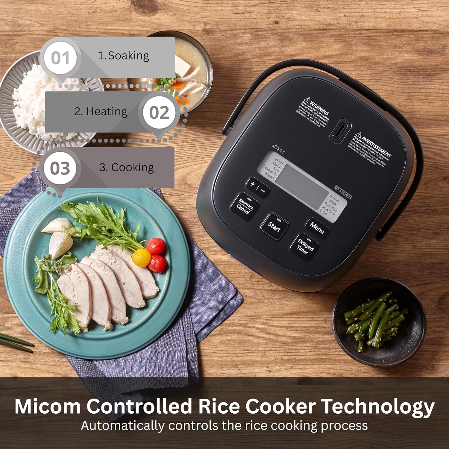 TIGER JBS-A55U-KB 3-Cup (Uncooked) Micom Rice Cooker and Warmer with Non-Stick Ceramic Coated Inner Pot and 10 Auto-Cook Settings, Black - Image 4