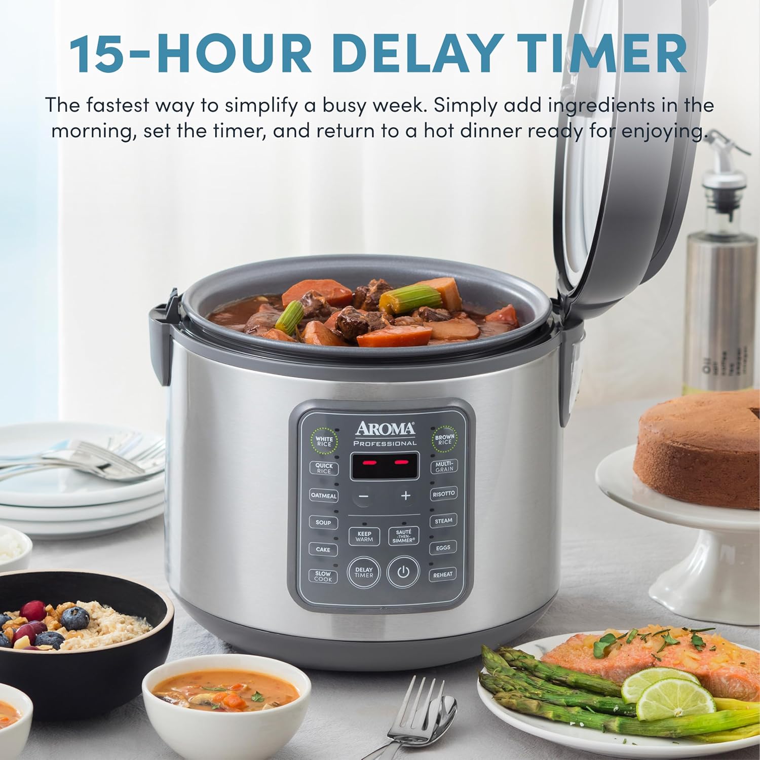 AROMA Professional Digital Rice Cooker, 10-Cup (Uncooked) / 20-Cup (Cooked), Multicooker, Slow Cooker, Steamer, Oatmeal Cooker, Egg Cooker, STS, 5 Qt, Gray, ARC-5200SG - Image 7