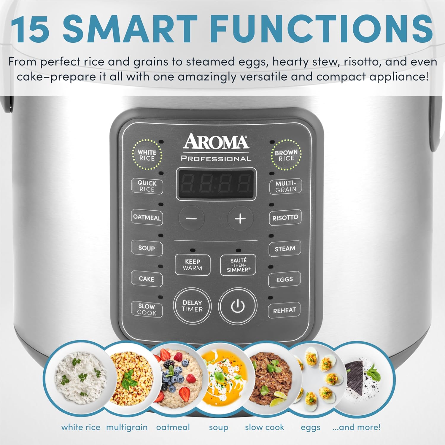 AROMA Professional Digital Rice Cooker, 10-Cup (Uncooked) / 20-Cup (Cooked), Multicooker, Slow Cooker, Steamer, Oatmeal Cooker, Egg Cooker, STS, 5 Qt, Gray, ARC-5200SG - Image 5