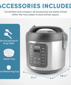 Alternative view of AROMA Professional Digital Rice Cooker, 10-Cup (Uncooked) / 20-Cup (Cooked), Multicooker, Slow Cooker, Steamer, Oatmeal Cooker, Egg Cooker, STS, 5 Qt, Gray, ARC-5200SG
