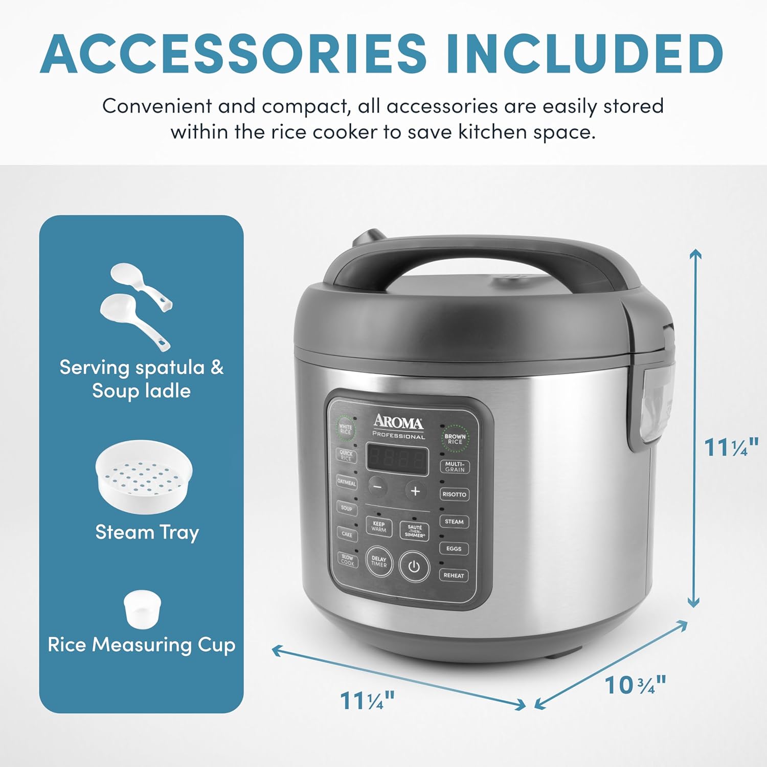 AROMA Professional Digital Rice Cooker, 10-Cup (Uncooked) / 20-Cup (Cooked), Multicooker, Slow Cooker, Steamer, Oatmeal Cooker, Egg Cooker, STS, 5 Qt, Gray, ARC-5200SG - Image 2