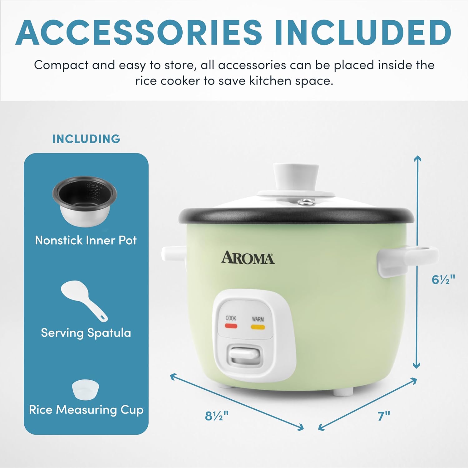AROMA® Mini Rice Cooker, 2-Cup (Uncooked) / 4-Cup (Cooked), Grain Cooker, Soup Maker, Oatmeal Cooker, Auto Keep Warm, 1 Qt, Light Green - Image 7