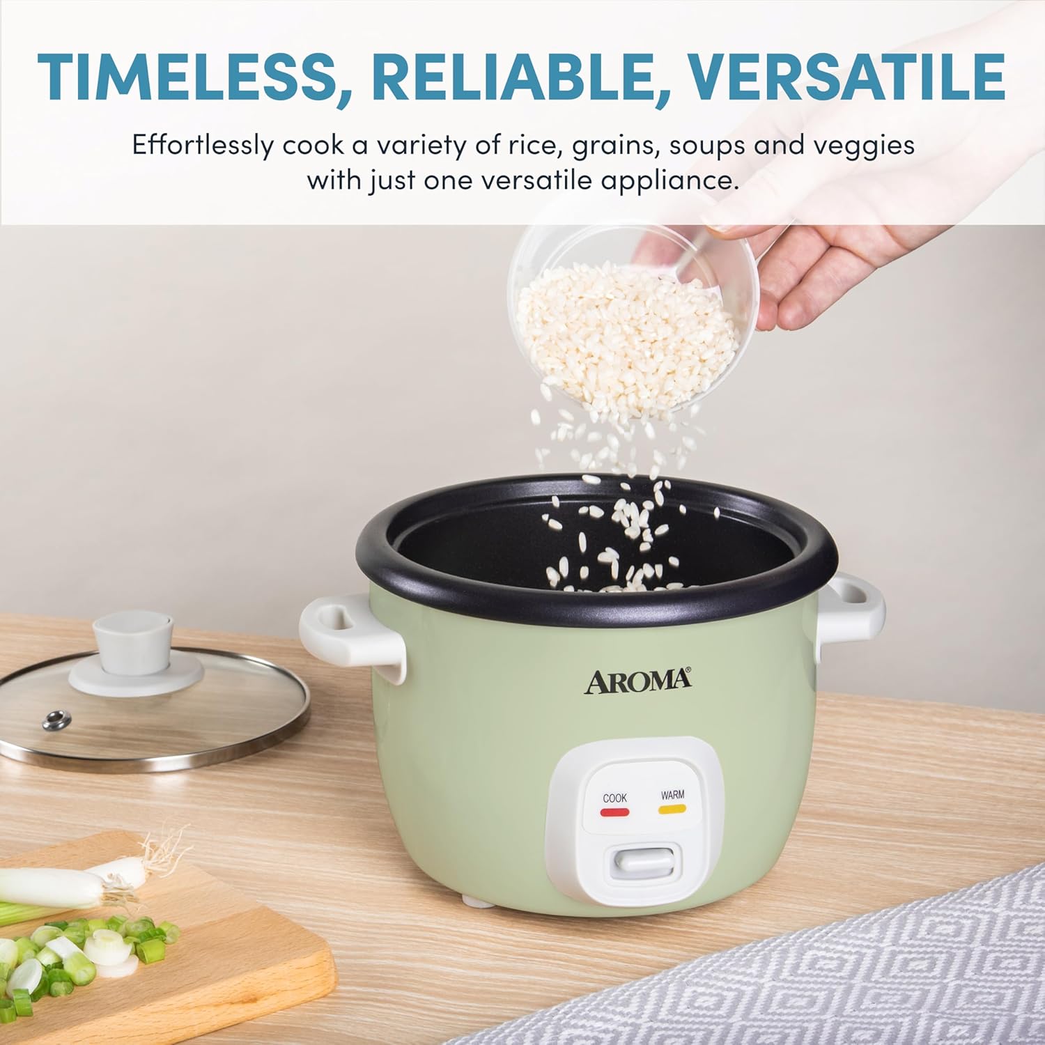 AROMA® Mini Rice Cooker, 2-Cup (Uncooked) / 4-Cup (Cooked), Grain Cooker, Soup Maker, Oatmeal Cooker, Auto Keep Warm, 1 Qt, Light Green - Image 5