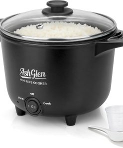AshGlen Small Rice Cooker 2-Cup uncooked- 4-Cup Cooked, Mini Hot Pot Electric, Mini Electric Pot, Ceramic Rice Cooker, Small Rice Steamer, Noodle & Oatmeal Cooker, Dual Modes, Single Serve, Graphite - 1
