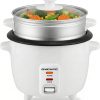 OVENTE Electric Rice Cooker and Food Steamer – 10-Cup Cooked Capacity (5 Cups Uncooked), Nonstick Removable Pot, Keep Warm Function, Steaming Basket, Measuring Cup & Spatula Included, White RCS01W - 1