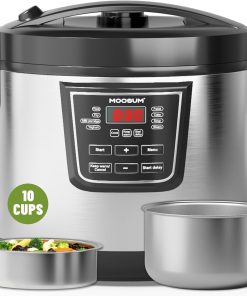 20 Cup Cooked (10 cup uncooked) Rice Cooker with 8 Functions, Healthy Cooking Stainless Steel Pot & Steamer, Removable Inner Cover, Stainless Steel Silver
