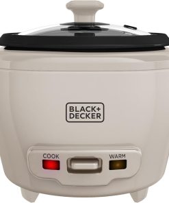 BLACK+DECKER 3-Cup Cooked (1.5 Cups Uncooked) Rice Cooker, Removable Nonstick Bowl, One-Touch Operation, Baked Stone