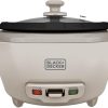 BLACK+DECKER 6-Cup Cooked (3 Cups Uncooked) Rice Cooker, Steaming Basket, Removable Nonstick Bowl, One-Touch Operation, Baked Stone - 1