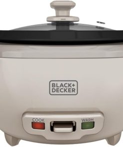 BLACK+DECKER 6-Cup Cooked (3 Cups Uncooked) Rice Cooker, Steaming Basket, Removable Nonstick Bowl, One-Touch Operation, Baked Stone