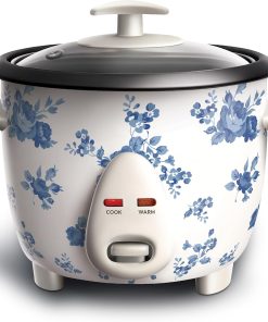 COOK WITH COLOR 6 Cup Rice Cooker 300W - Effortless Cooking and Perfectly, Cooks 3 Cups of Raw Rice for 6 Cups of Cooked Rice, Floral Blue