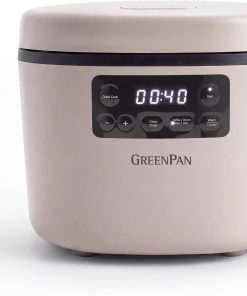 GreenPan Advanced Rice Cooker, 4-Cups Uncooked/8-Cups Cooked, Removable Nonstick Ceramic PFAS-Free Pot, White & Brown Rice, Family Sized, Quick Cook in 25mins, 6 Presets, Fuzzy Logic Tech, Clay