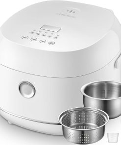 Novaspark Stainless Steel Rice Cooker Small 6 Cup (Uncooked) / 12-Cup (Cooked) with Stainless Steel Inner Pot, Compact Mini Rice Cooker Small Kitchen, Low Carb Rice Maker, 24H Timer and Auto Keep Warm