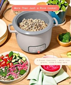 Alternative view of Wonderful Electric Rice Cooker 6-Cup COOKED, 3-Cup UNCOOKED, Ceramic Nonstick, Touch Display, Keep Warm 2 Hrs, 4 Presets, Glass Lid (Porcini Taupe)