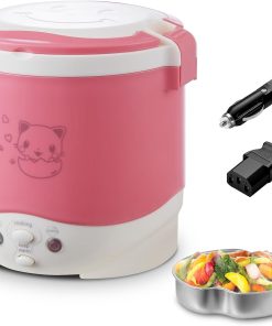 OSBA 12V Rice Cooker for Car 1L Mini Rice Cooker with Steamer, Pink