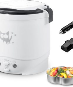 OSBA 12V Rice Cooker for Car 1L Mini Rice Cooker with Steamer, White