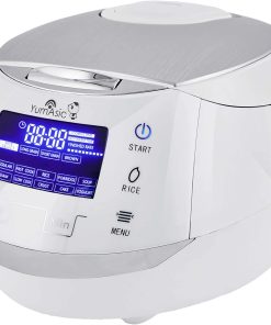 Yum Asia Sakura Rice Cooker with Ceramic Bowl and Advanced Fuzzy Logic (8 Cup, 1.5 Litre) 6 Rice Cook Functions, 6 Multicook Functions, Motouch LED Display, 120V Power (White and Siver)