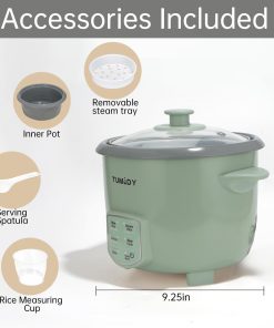 Alternative view of 3 Cups Rice Cooker Small, 6-Cup Cooked, Rice Maker with Steamer Tray, Green