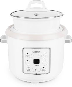 AROMA CoreCoat™ Digital Rice Cooker (8 Cups Cooked) and Steamer with Nonstick Ceramic Rice Cooker Pot Coating and Pop-Up Steam Tray, 2 Quarts