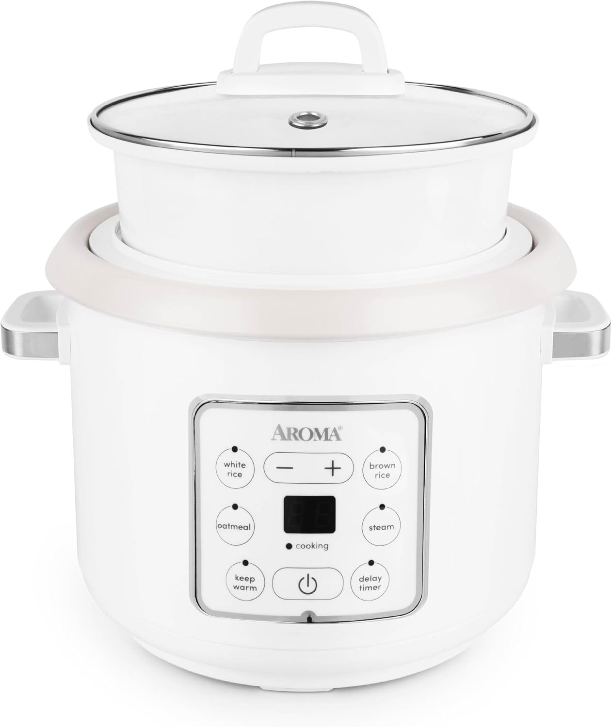 AROMA CoreCoat™ Digital Rice Cooker (8 Cups Cooked) and Steamer with Nonstick Ceramic Rice Cooker Pot Coating and Pop-Up Steam Tray, 2 Quarts - 1