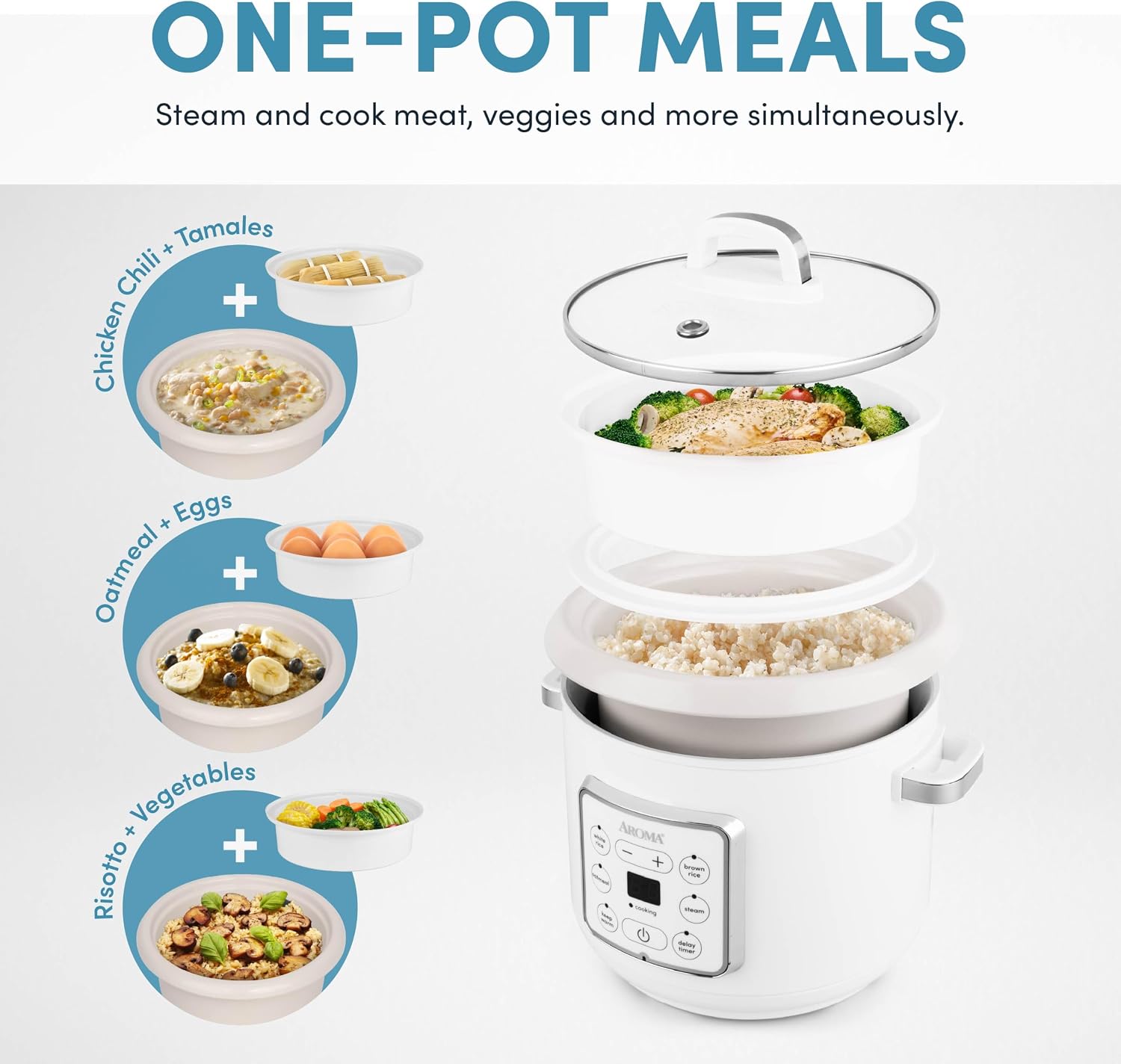 AROMA CoreCoat™ Digital Rice Cooker (8 Cups Cooked) and Steamer with Nonstick Ceramic Rice Cooker Pot Coating and Pop-Up Steam Tray, 2 Quarts - Image 8