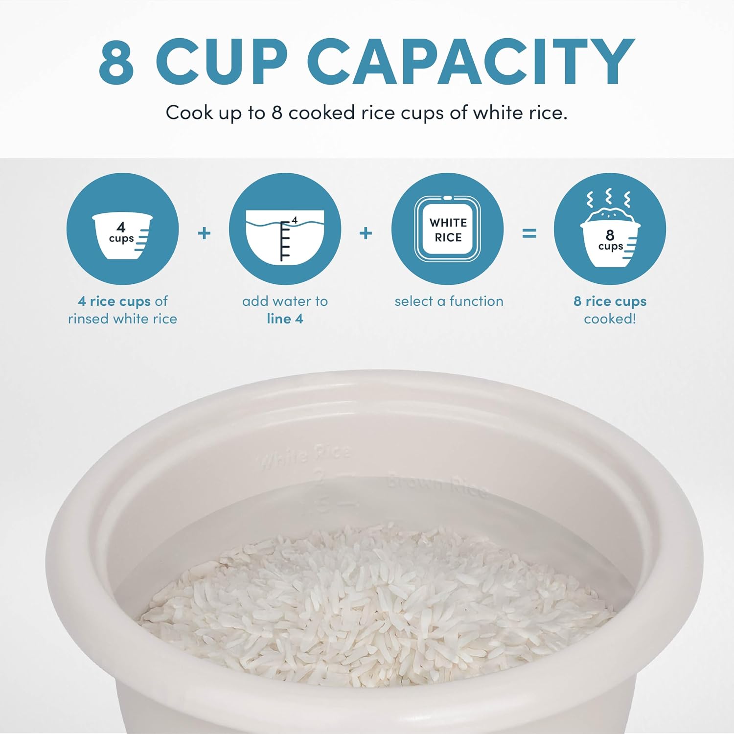 AROMA CoreCoat™ Digital Rice Cooker (8 Cups Cooked) and Steamer with Nonstick Ceramic Rice Cooker Pot Coating and Pop-Up Steam Tray, 2 Quarts - Image 5