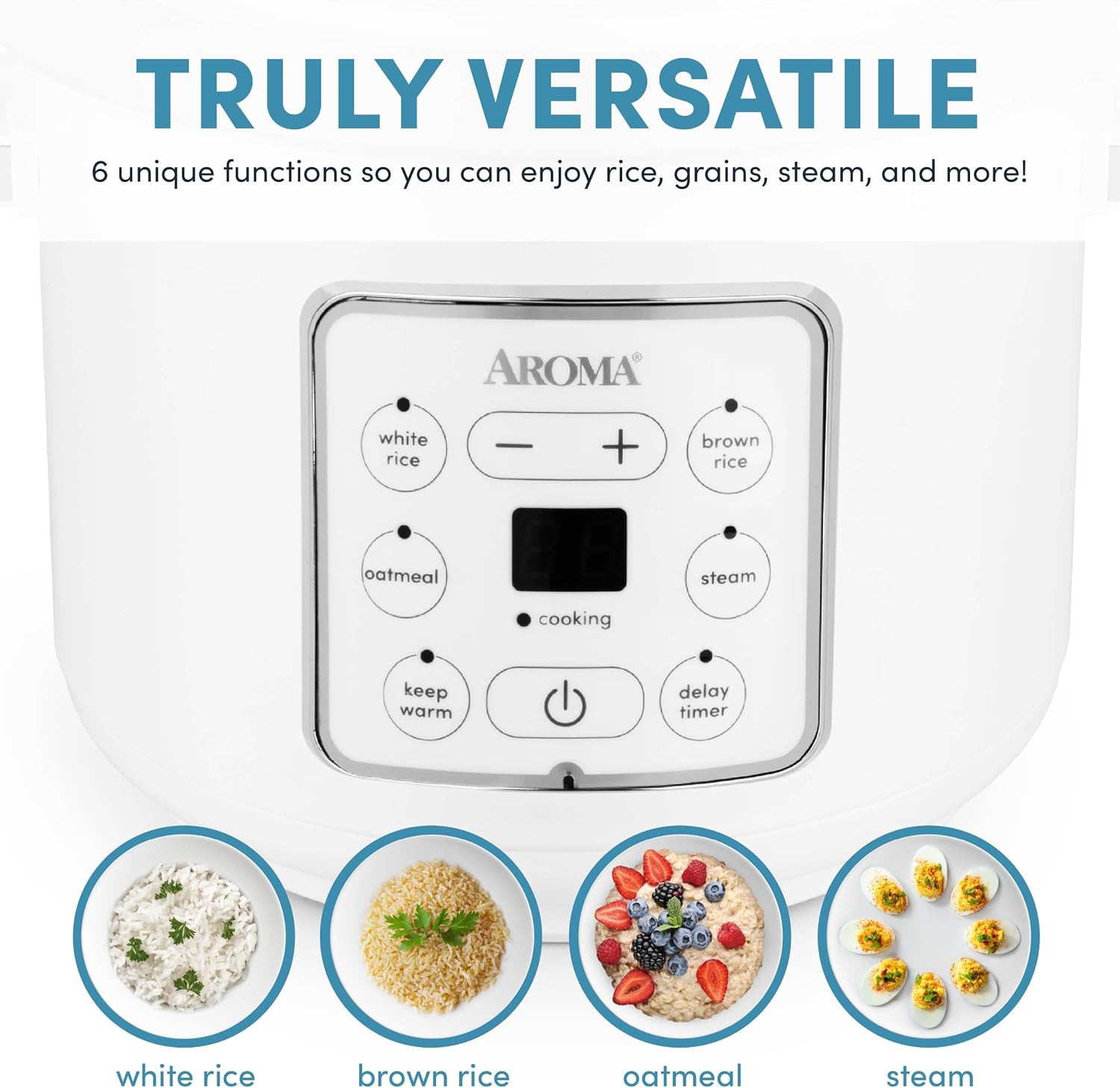AROMA CoreCoat™ Digital Rice Cooker (8 Cups Cooked) and Steamer with Nonstick Ceramic Rice Cooker Pot Coating and Pop-Up Steam Tray, 2 Quarts - Image 3