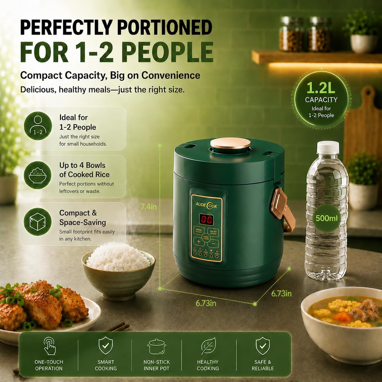 Audecook Low Carb Rice Cooker 2-Cup Uncooked Mini Multicooker - Image 7