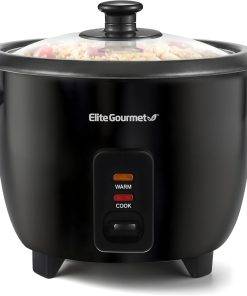 Elite Gourmet Electric Rice Cooker with Steam Tray and Non-Stick Inner Pot Makes Soups, Stews, Grains, Cereals, Keep Warm Feature, 6 Cups Cooked (3 Cups Uncooked), Black