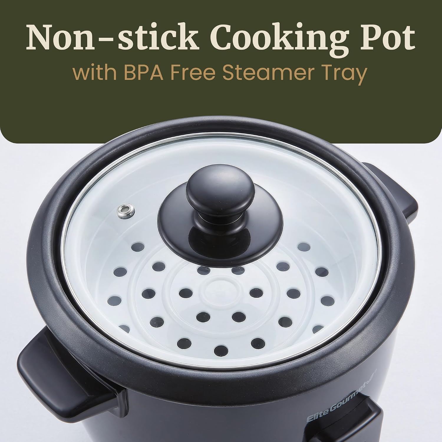 Elite Gourmet Electric Rice Cooker with Steam Tray and Non-Stick Inner Pot Makes Soups, Stews, Grains, Cereals, Keep Warm Feature, 6 Cups Cooked (3 Cups Uncooked), Black - Image 7