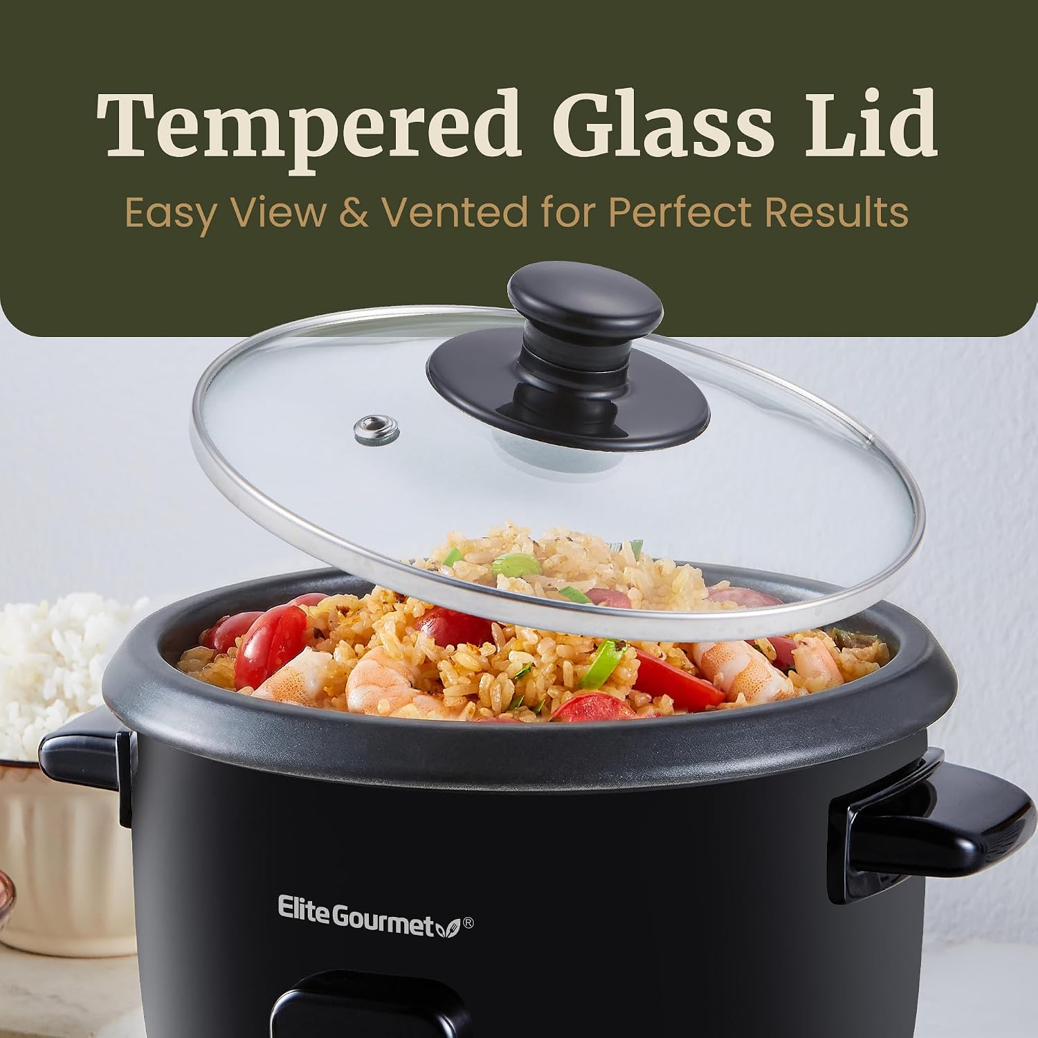 Elite Gourmet Electric Rice Cooker with Steam Tray and Non-Stick Inner Pot Makes Soups, Stews, Grains, Cereals, Keep Warm Feature, 6 Cups Cooked (3 Cups Uncooked), Black - Image 8