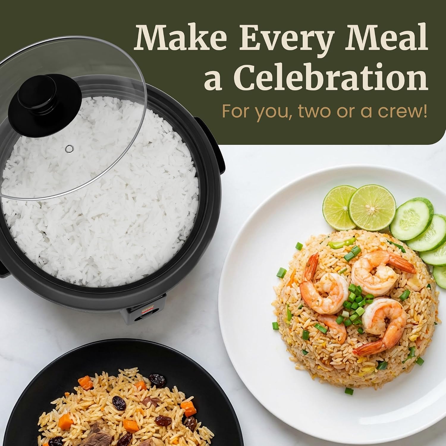 Elite Gourmet Electric Rice Cooker with Steam Tray and Non-Stick Inner Pot Makes Soups, Stews, Grains, Cereals, Keep Warm Feature, 6 Cups Cooked (3 Cups Uncooked), Black - Image 2