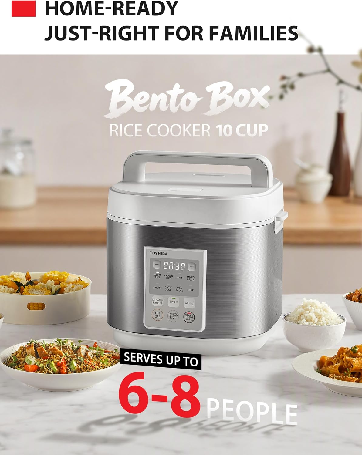 TOSHIBA Rice Cooker Heritage Bento Box, Digital Control, 10-Cup Uncooked Rice Capacity, 9 Functions with 3D Heating and 24-Hour Auto Keep Warm - Image 11