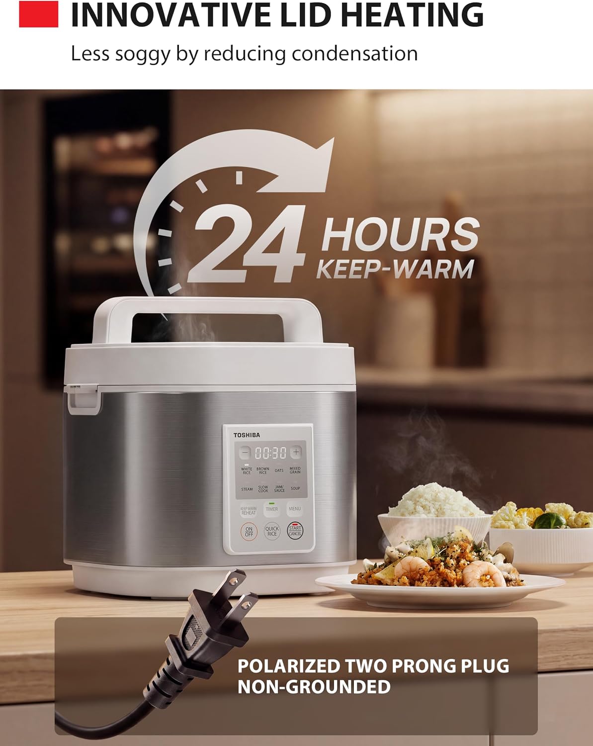 TOSHIBA Rice Cooker Heritage Bento Box, Digital Control, 10-Cup Uncooked Rice Capacity, 9 Functions with 3D Heating and 24-Hour Auto Keep Warm - Image 7