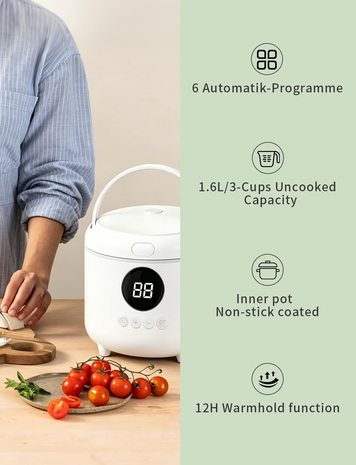 Rice Cooker Small, 3-Cups Uncooked/ 6-Cups Cooked, White - Image 9