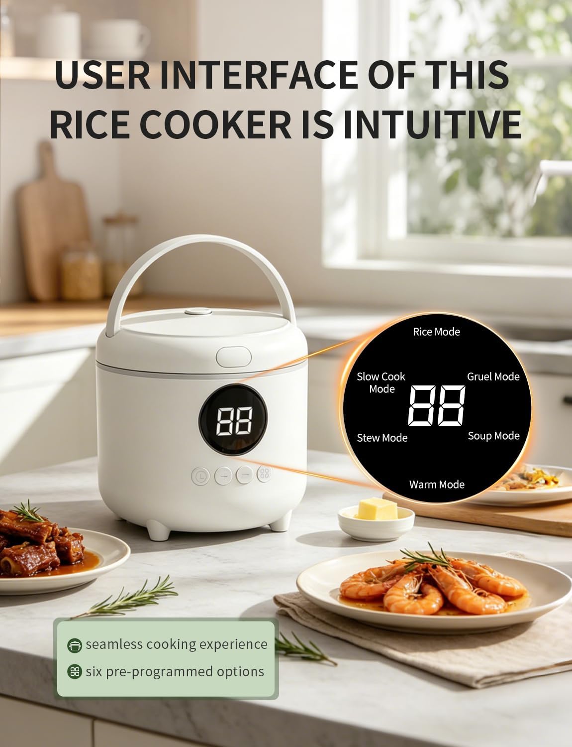 Rice Cooker Small, 3-Cups Uncooked/ 6-Cups Cooked, White - Image 6